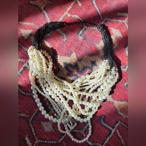 Elegant Pearl and Black Beaded Necklace